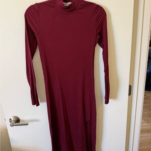 Billie the Label Ribbed Long Sleeve Burgundy Sweater Dress